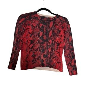Lord & Taylor Cashmere Crewneck Sweater Snakeskin Pattern Red and Black Size M